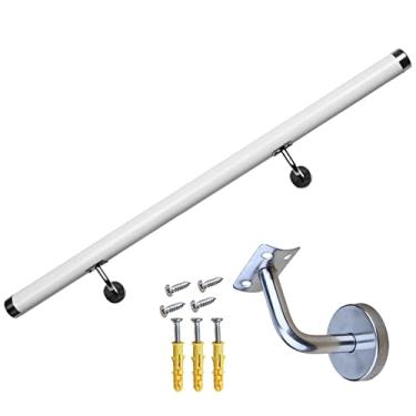 Imagem de Kit de corrimão de escada montado na parede, conjunto completo de corrimão para escadas internas e externas, suportes prateados incluídos, branco, 60 cm de comprimento