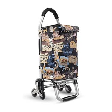 Imagem de Carrinho de compras Trolley de 6 rodas para subir escadas com capacidade de 36 L, leve, moldura de alumínio, bolsa Oxford removível ideal para mantimentos e compras