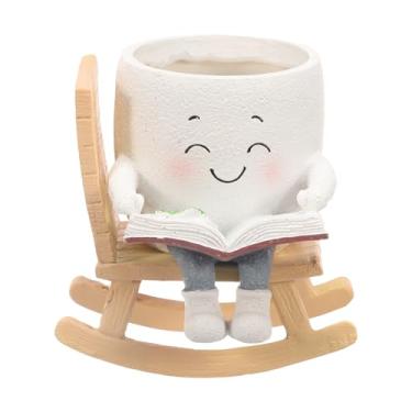 Imagem de Cadeira de balanço, vaso de resina para ambientes internos e externos, vaso de plantas pequeno com orifício de drenagem, lindo vaso de suculentas para jardim e varanda (A)