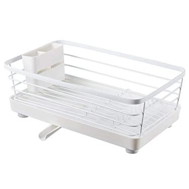 Imagem de Escorredor de louça multifuncional, escorredor de pratos compacto à prova de ferrugem com bandeja removível, bico de drenagem giratório, organizador perfeito de bancada de cozinha