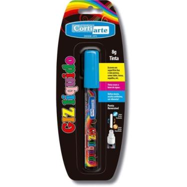 Imagem de Giz Líquido Azul 5MM 8G Ponta Dupla Blister - Cortiarte