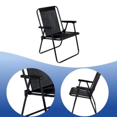 Imagem de Cadeira de Praia Alta Mor Preta Dobrável em Aço