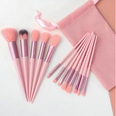 Imagem de Kit de Pincéis de Maquiagem 13 Peças com Estojo de Feltro – Cerdas Macias e Densas, Ideal para Iniciantes e Dia a Dia – Escolha a Cor (ROSA)