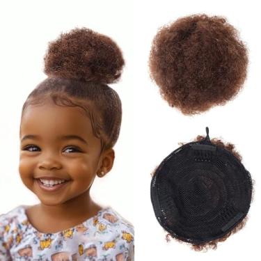Imagem de TANJET Rabo de cavalo afro puff marrom médio de 20 cm - Extensão 100% de cabelo humano com clipe com 3 pentes acolchoados e cordão envolto em seda | Estilo cacheado crespo com proteção UV (20 cm