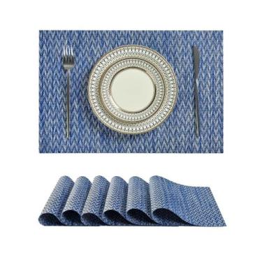 Imagem de Juego de 6 individuales Leetaltree azul con zigzag, resistentes al cal