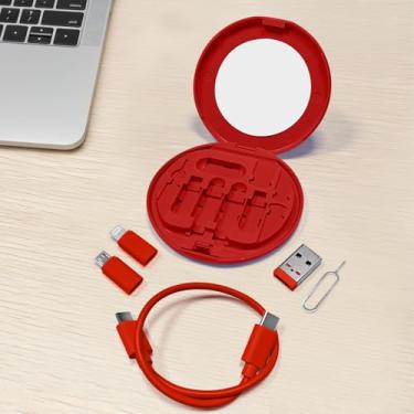 Imagem de Caixa de gerenciamento de cabos com suporte de cabo de carregamento, estojo organizador de cabos de mesa para escritório em casa, viagens - vermelho