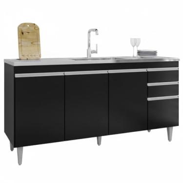 Imagem de Balcao Para Pia 4 Portas 2 Gavetas Bp 160 cm Lorena Preto Eratto Moveis