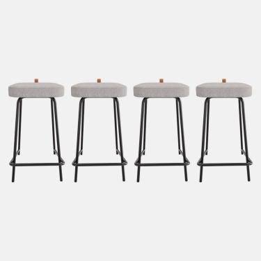 Imagem de Kit 04 Banquetas Médias Para Cozinha Vik Estofada Linho Cinza - Desk Design