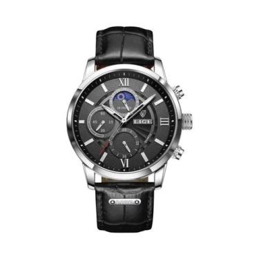 Imagem de Relógio Masculino De Quartzo Em Couro Marrom LIGE 2024 Luxuoso Esporti