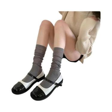 Imagem de Meias Femininas Respiráveis De Cano Médio Com Listras Sólidas Para Con