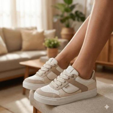 Imagem de Tênis Feminino Via Marte Nobuck Perfuros Bege Off White, Bege, 36