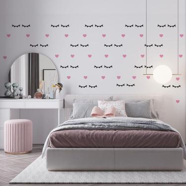 Imagem de Kit Adesivo De Parede Infantil Cílios E Coração Rosa