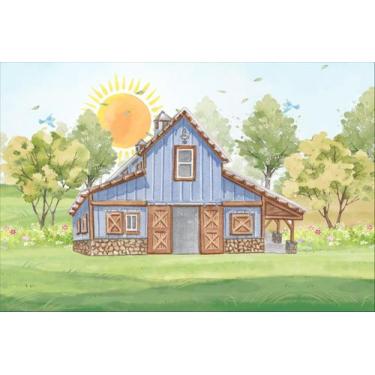 Imagem de Painel de Tecido Sublimado Celeiro Bosque Ensolarado Aquarelado - Fabr