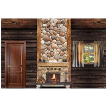 Imagem de Painel de Tecido Sublimado Cenário Casa de Madeira na Floresta Lareira