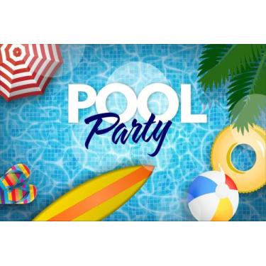 Imagem de Painel de Lona Pool Party Festa na Piscina Prancha e Guarda Sol - Fabr