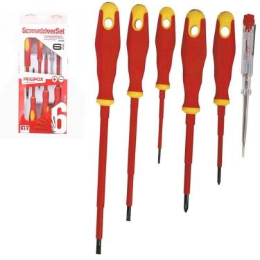 Imagem de Jogo De Chaves Fenda E Philips Isoladas Kit Profissional Imantado Para Eletricista 1000v Com 6 Peças