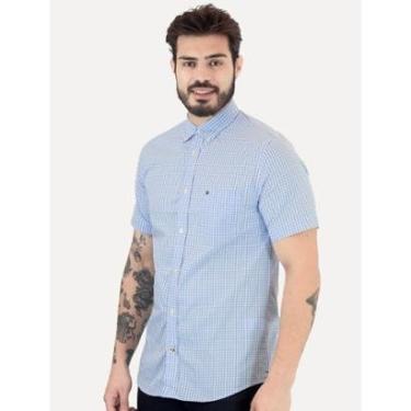 Imagem de Camisa Tommy Hilfiger Masculina Manga Curta Pocket Gingham Azul Claro-Masculino