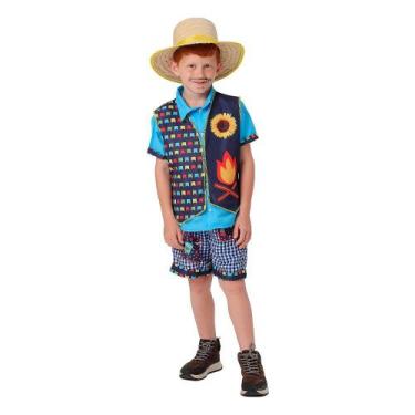 Imagem de Roupa Festa Junina Masculina Infantil Colete Caipira Bandeirinhas - Fa