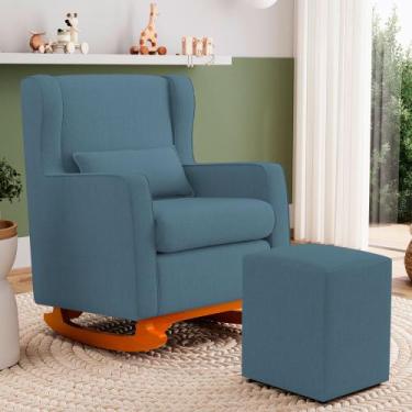 Imagem de Poltrona Decorativa Sala de Estar Zoe com Base Balanço e Puff Linho De