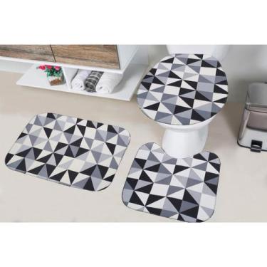 Imagem de Tapete Banheiro Antiderrapante Jogo Conjunto 3 Peças Costuras Reforçad