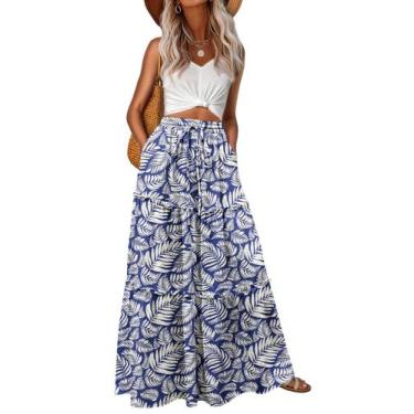 Imagem de Saia maxi feminina Lepunuo de cintura alta fluida com bolsos florais