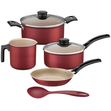 Imagem de Jogo De Panelas Antiaderentes Com 5 Peças Vermelha - 20297762 - Tramontina