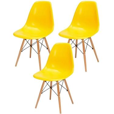 Imagem de Kit 3 Cadeiras Eiffel Charles Eames Amarelo Com Pés Madeira