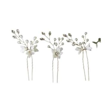 Imagem de Pentes De Cabelo Prateados E Dourados Para Noivas, Com Flores De Stras