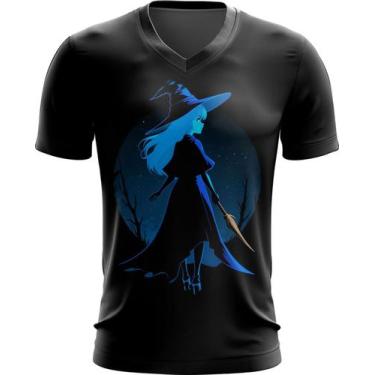 Imagem de Camiseta Gola V Bruxa Halloween Azul Festa 10 - Kasubeck Store®, GG