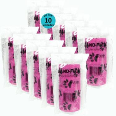 Imagem de Atadura 10cm Rosa Com PatinhasBand-FlexAutoadesiva Para Animais Farex 