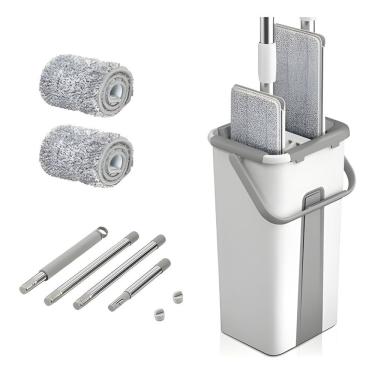 Imagem de Mop Flat Lava e Seca com Balde 6L e Refil Extra Microfibra para Limpeza Rápida com Base Giratória 360 graus