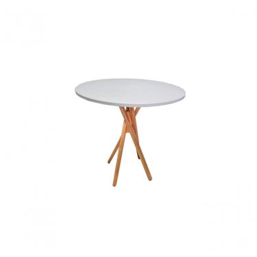 Imagem de Mesa de Jantar Redonda MDF 18MM 4 Lugares 90CM Cinza com Pé Trançado em Pau-Ferro