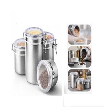 Imagem de Kit 4 Potes Porta Mantimentos Inox Hermetico