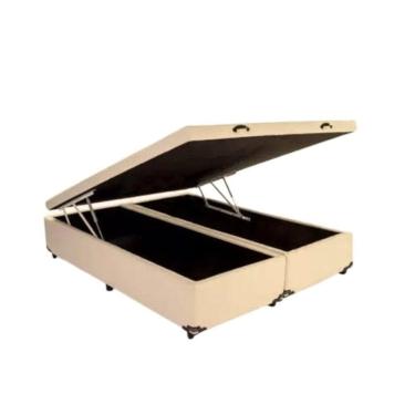 Imagem de Cama Box Baú Casal Bipartido Sintético Bege 138x188