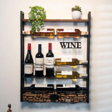 Imagem de Adega decorativa, suporte de garrafas de vinho com porta-rolhas - Meli