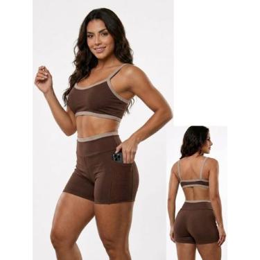 Imagem de Conjunto Fitness Feminino Academia Top e Short Forrado com Bolsos Late