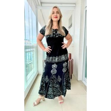 Imagem de Vestido Longo Indiano Estonado c/ Bordado Batik Manga Curta Cod.4411 -