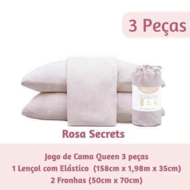 Imagem de Jogo de Cama Queen 3 Peças Tecido Fresco e Macio com Lençol Elástico e