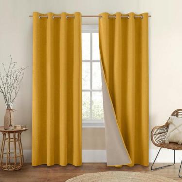 Imagem de Cortinas Blackout HOMEIDEAS, linho sintético, amarelo mostarda, 52 x 8