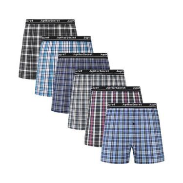 Imagem de Cuecas Boxer Masculinas Xadrez 6 Peças Com Cós Elástico E Botão, Roupa