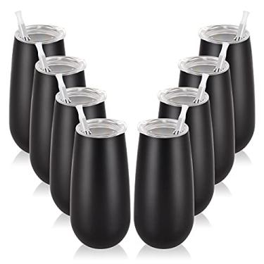 Imagem de Pacote com 8 taças de champanhe sem haste isoladas, 177 ml, copo de coquetel inquebrável com tampa, perfeito para família e amigos, presentes para Natal, aniversário, em preto