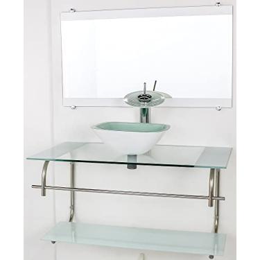 Imagem de GABINETE DE VIDRO PARA BANHEIRO INOX 80CM CUBA QUADRADA CQP BRANCO