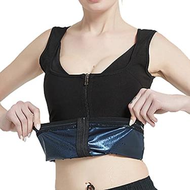 Imagem de Colete feminino para treino de cintura com zíper colete modelador de corpo camiseta regata slim para perda de peso colete treinador(L XL)(Zíper)