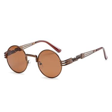 Imagem de Fashion Retro Steampunk Round Metal Sunglasses for Men Women Double Spring Leg Colorful Eyewear Punk Glasses UV400,N15 Bronze Brown,China