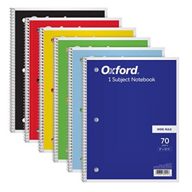 Imagem de Caderno espiral Oxford 65010, 1 matéria, papel pautado largo, 70 folhas, 20,3 x 26,6 cm, pacote com 6