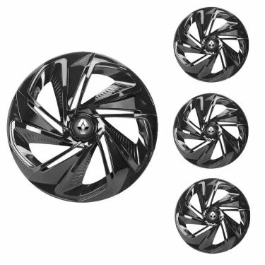 Imagem de Jogo Calota Aro 13 Nitro Black Elitte Preto + Emblema Resinado Renault (Sandero Logan Clio Scenic Megane)