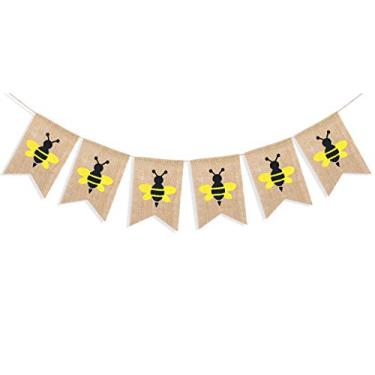 Imagem de Uniwish Bumblebee Banner Happy Bee Day Decorations Garland Baby Shower Birthday Party Supplies Vintage Rustic Burlap Bunting