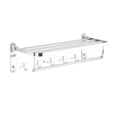Imagem de Toalheiro Prateleira Dobravel Inox Porta Toalhas Suporte Armazenamento Gancho Banheiro Quarto Lavanderia Hotel Pousada