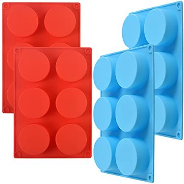 Imagem de homEdge Molde de silicone cilíndrico para doces, molde redondo de cobertura de chocolate para fazer biscoitos de muffins, sanduíches, pudim, brownie, bolo, azul e vermelho