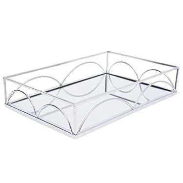 Imagem de Mimo Style Bandeja Retangular de Metal 31cm com Espelho Linha Geometric Prateada, Ideal para Armazenar e Exibir Seus Acessórios Favoritos. Cor Prata. Elegante, Moderna e Sofisticada. Decorativo